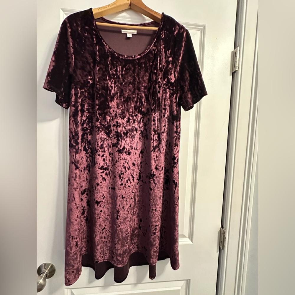 Westport 1962 Red Wine Velvet Dress Women's Size Petite XL Short Sleeve.